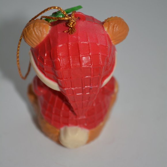 Vintage Mistletoe Plastic Teddy Bear Christmas Ornaments Lot of 2 Red Pajama Hat - Picture 6 of 9